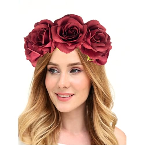 Party-Stirnband für Braut, Stoff-Rosen-Blumen-Haarband, für Erwachsene, Damen, eleganter Kopfschmuck, Festival, Strand, Kopfbedeckung, Haardekoration, Blumenstirnband von KASFDBMO