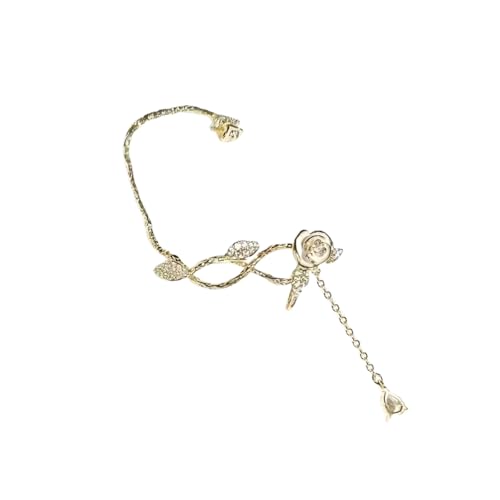 Stilvolle Quasten-Ohrmanschette Kamelien Blume Clip On Ohrring mit funkelndem Zirkon Modisches Accessoire für Frauen Mädchen Modisches Ohr-Accessoire, Einheitsgröße, Wie beschrieben, Wie beschrieben von KASFDBMO