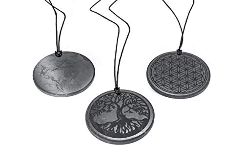 KASHU Edelstein Schungit direkt aus Karelien: 3 x Anhänger Baum des Lebens, Blume des Lebens, Disc 50 mm KASHU Edelstein Schungit direkt aus Karelien: 3 x Anhänger Baum des Lebens, Blume des Lebens, Disc 50 mm von KASHU