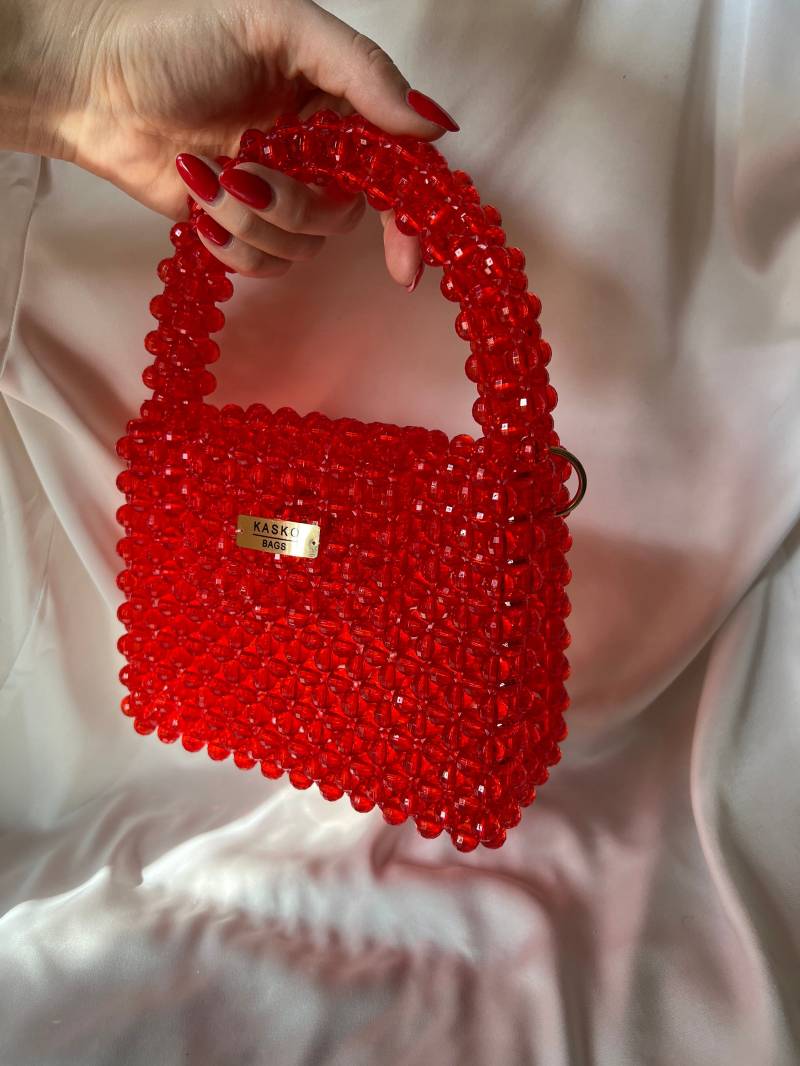 Rote Perlen Umhängetasche Handgemachte Kristall Abendtasche von KASKOBAGS
