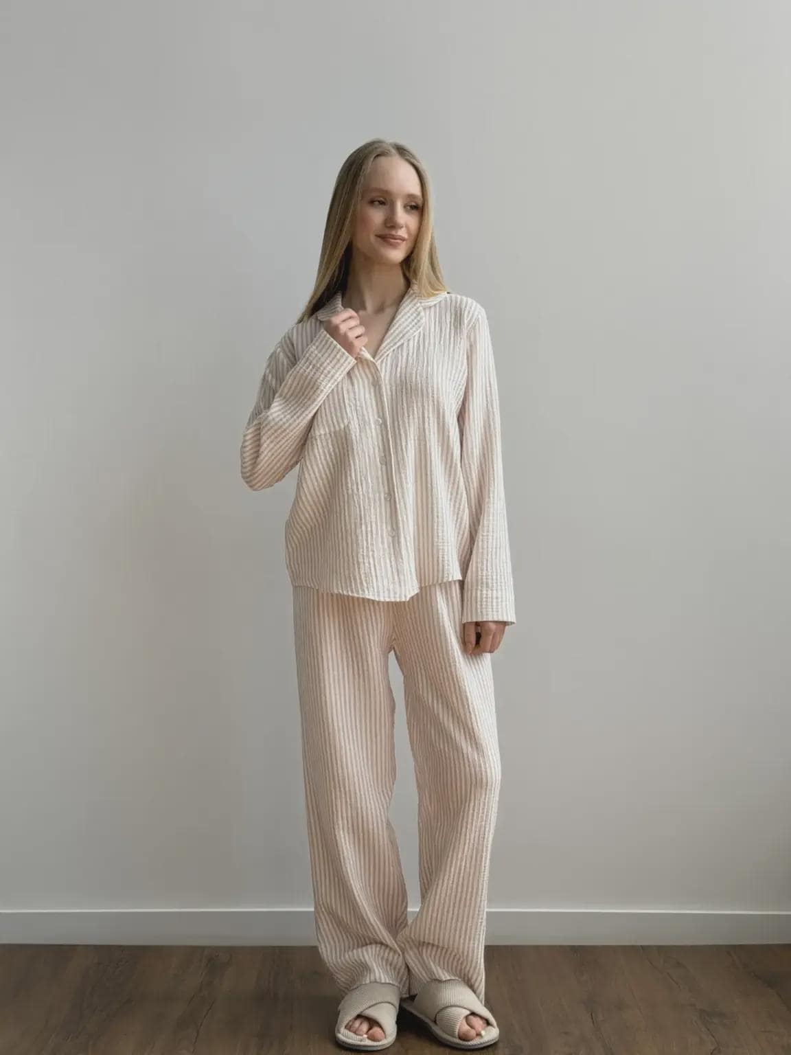 Damen Pyjamas-Sets, Beige Streifen, Heimkleidung, Komfort Des Täglichen Verschleißes, Natürliches Weiches Material, Angenehm Für Den Körper Und von KASVIStore