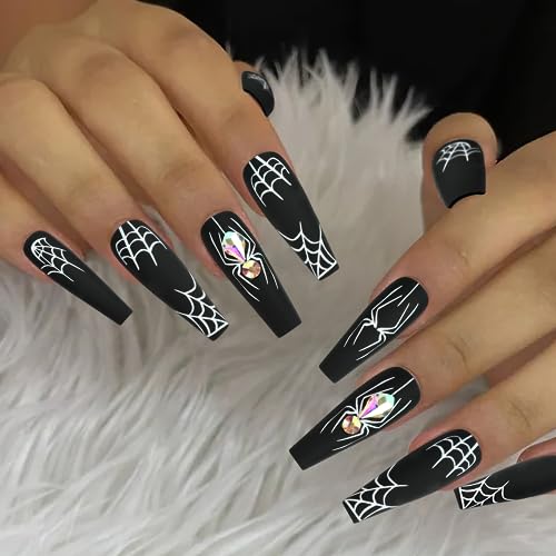 Halloween Press on Nails, 24 PCS Halloween Aufdrücken auf Nägel, Künstliche Nägel für Frauen, Falsche Nägel für Frauen und Mädchen für Halloween Dekoration (B) von KATELUO