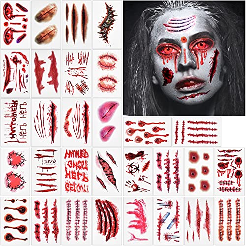 KATELUO Halloween Gesicht Temporäre Tattoos, Tattoos Aufkleber,halloween make up,halloween kostüm,Tattoos,Narben Kratzer Aufkleber Narbenblut Aufkleber,Geeignet für Halloween-Mottopartys. (Size C) von KATELUO