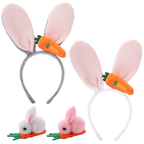 Hasenohren Haarreif Ostern, 2pcs Hasenohren Haarreif, 2pcs Hasen Haarspangen, Hasenohren Haarreif Plüsch, Hasenohren Kostüm, Hase Ohren Haarreifen, für Karneval, Ostern Party von KATELUO