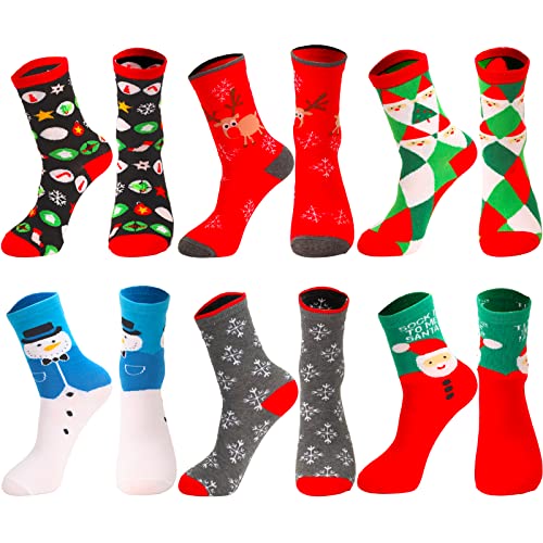 KATELUO Weihnachtssocken, 6 Paare Bunte Socken aus Baumwolle mit Weihnachtsmuster, Weihnachten Socken für Männer und Frauen, Kuschelsocken Winter Warme Bettsocken, Haussocken EU 36-42 von KATELUO