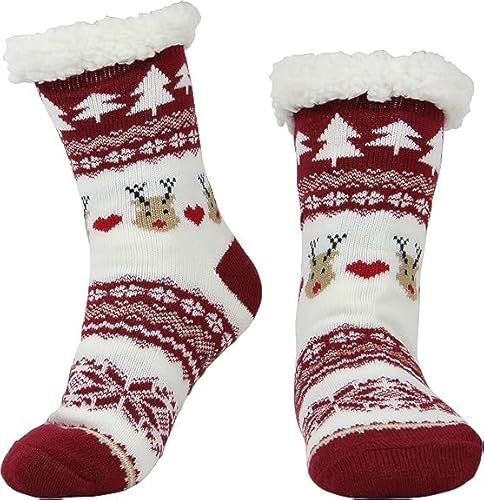 Weihnachtssocken, Damen Weihnachtssocken, Warme Socken Weihnachten, Christmas Socks, Kuschelsocken Damen, Weihnachten Socken, Weihnachts Cartoon Socken, Wintersocken für Damen und Herren (Wine Red) von KATELUO