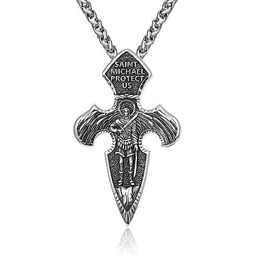 KATHLU 925 Sterling Silber Amulett Kette Anhänger Religiöser Heiliger Michael Heiliger Kreuz Halskette aus Sterlingsilber Schmuck Geschenk von KATHLU