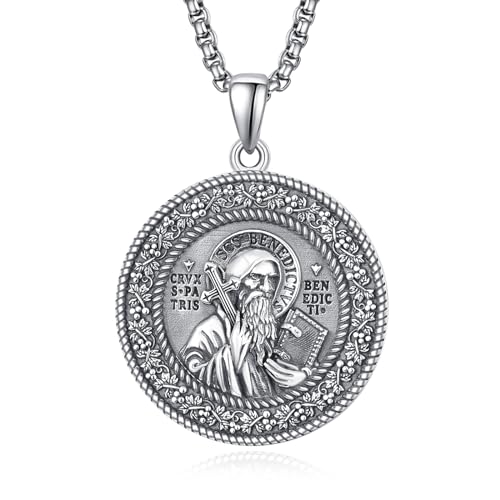KATHLU 925 Sterling Silber Heiliger Benedikt Halskette San Benito Halsband Personalisiert Christliches Benedikt Medaillon Handarbeit Benedikt Medaille Religiöses Geschenk von KATHLU
