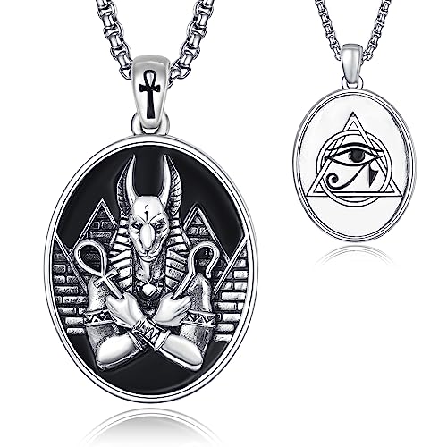 KATHLU Anubis Medaille Pyramiden Ankh Kreuz Halskette für Herren 925 Sterling Silber Amulett Anubis Anubis Anhänger Auge des Horus Schmuck als Geschenk für Jungen von KATHLU
