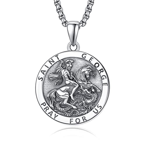 KATHLU Halskette für Herren und Damen 925 Sterlingsilber Religionsmedaillen Amulett Schutz Halskette St. George Schmuck als Geschenk von KATHLU