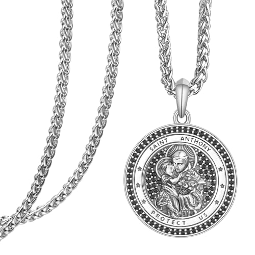 KATHLU St. Antonius Medaille Halskette Sterling Silber St. Antonius Halskette Katholische Religiöse Beschützer Halsketten Schmuck Geschenke von KATHLU