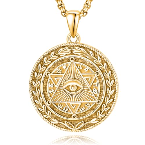 KATHLU 14K Gold Auge der Vorsehung Anhänger Freimaurerei Hekate Halskette Illuminati Halskette Pentagramm Allsehendes Auge Freimaurer Halskette Talisman von KATHLU