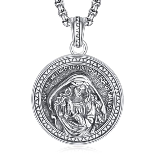 KATHLU Jungfrau Maria Halskette 925 Sterling Silber Jungfrau Maria Anhänger Schutz Halskette katholischer Schmuck Geschenk von KATHLU