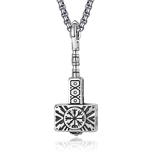 KATHLU Mjolnir Halskette Wikinger Schmuck für Männer Frauen Thors Hammer Anhänger Kette Hammer Mjölnir Vintage Miljonir Kette Weihnachten Geschenk von KATHLU