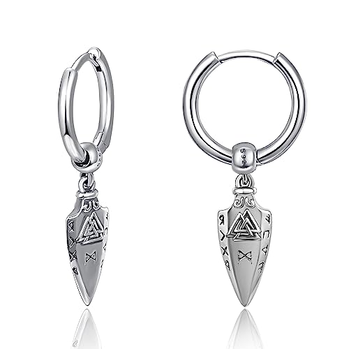 Nordische Wikinger Pfeilspitze Valknut Creolen für Männer Frauen/925 Sterling Silber Odins Speer Gungnir Nordic Spearpoint Pfeilspitze Huggie Ohrringe Geschenk von KATHLU