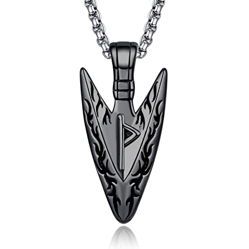 KATHLU Wikinger Halskette für Männer Speerspitze Pfeilspitze Odins Gungnir Anhänger 925 Sterling Halskette Nordischer Schmuck Geschenk für Jungen Männer (B-Spearpoint (Schwarz)) von KATHLU