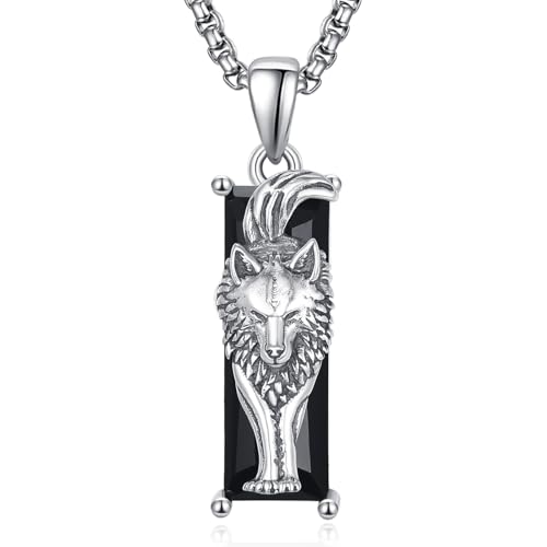 KATHLU Wolf Halskette für Frauen Männer 925 Sterling Silber Wolf Anhänger Tier Halskette Schwarz Crytal Cool Halskette Wolf Schmuck Geschenke von KATHLU