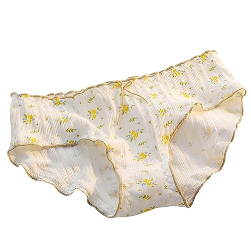 KATIAK Damen-Slips 3 Packs Blumen Frauen Höschen Bow Weibliche Briefs Baumwoll -Briefs-Gelb-L von KATIAK