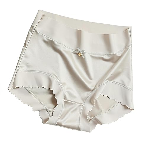 KATIAK Damen-Slips 3 Packs Frauen Höschen Eisseide Satin Slips Nahtlose Unterwäsche Hohe Taillenhose-Hellgrau-XL (75-90 Kg) von KATIAK