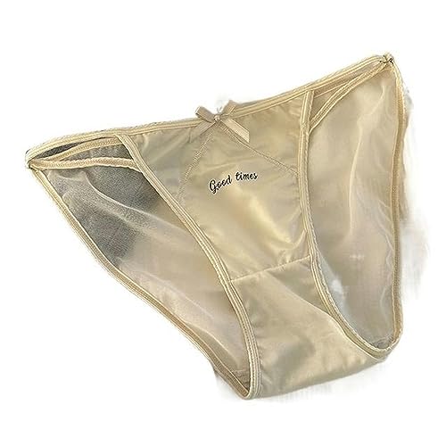 KATIAK Damen-Slips 3 Packs Tanga Frauen Glänzende Höschen Mit Niedriger Taille Feste Farben Satin Mesh Slips-Aprikose-XL von KATIAK