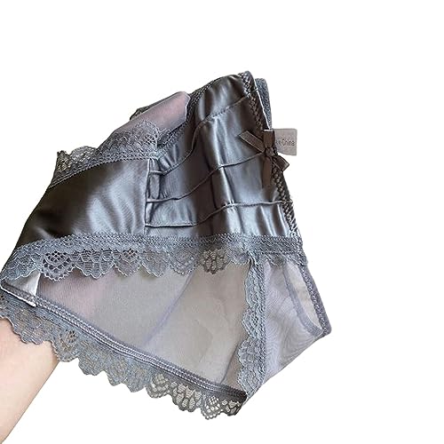 KATIAK Damen-Slips 3-Packs Vintage Satin Höschen Frauen Spitze Bogen Weibliche Mid-Waist Dünne Mesh Slips-Grau-L 50-65Kg von KATIAK