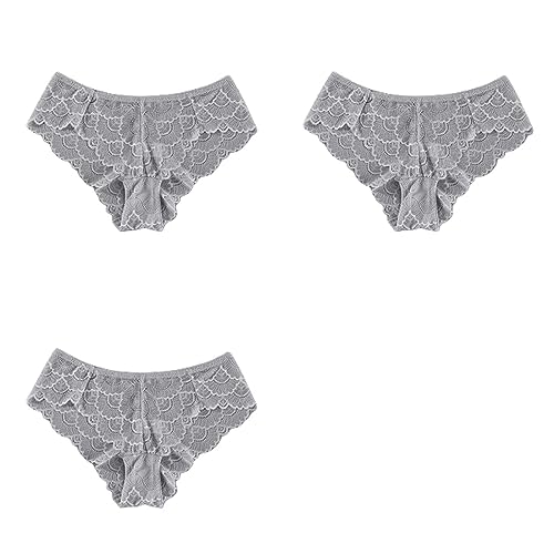 KATIAK Damen-Slips 3 Pcs Frauen Spitze Höschen Niedrige Taille Hohle Slips-Grau Grau Grau-L von KaTiak