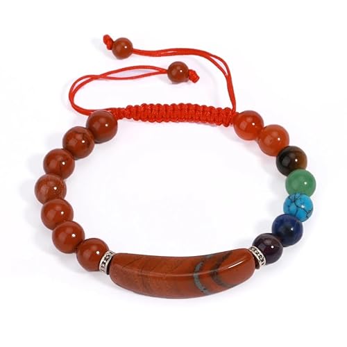 KATIAK Geflochtenes Armband Aus 7 Chakra-Reiki-Energiekristallsteinen, 8 Mm Natürliche Labradorit-Perlen, Verstellbarer Armreif, Boho-Strandschmuck Für Damen Und Herren, Muttertagsgeschenke, Roter von KATIAK