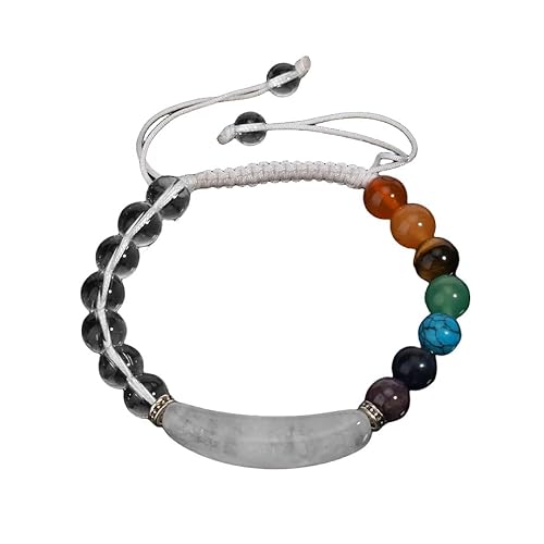 KATIAK Geflochtenes Armband Mit 7 Chakra-Reiki-Energie-Kristallsteinen, 8 Mm Natürliche Labradorit-Perlen, Verstellbarer Armreif, Boho-Strandschmuck Für Damen Und Herren, Muttertagsgeschenke, Berg von KATIAK