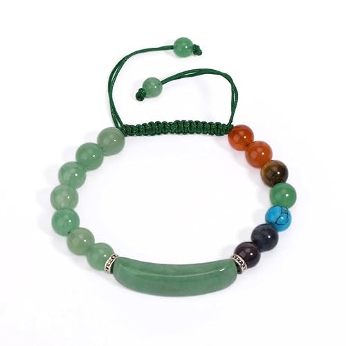 KATIAK Geflochtenes Armband Mit 7 Chakra-Reiki-Energie-Kristallsteinen, 8 Mm Natürliche Labradorit-Perlen, Verstellbarer Armreif, Boho-Strandschmuck Für Damen Und Herren, Muttertagsgeschenke, Grü von KATIAK