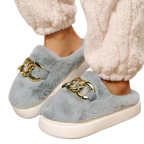 KATIAK Hausschuhe Winter Lady Plattform Pelzschuhe Weibchen Fell Baumwollrutsche-Wd321 Grau-6 von KaTiak