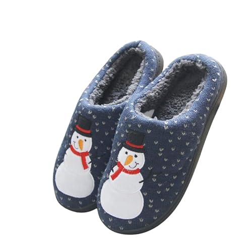 KATIAK Plüsch Hausschuhe Winter Weihnachten Schneemannpaar Baumwollschuhen-Blau-43-44 von KaTiak