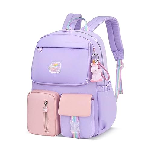 Kinder Teenager Schultasche Niedliche Schulrucksack-Büchertasche Mit Anhänger-Lila Und Rosa L 44 * 31 * 13Cm von KATIAK