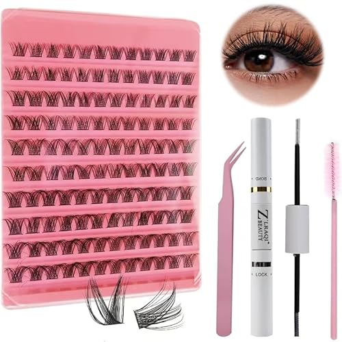 KATIMI 120 Stück Wimpern lash Extensions Set, 8-16mm Cluster Lashes mit Wimpernkleber, Kosmetikspiegel, Versiegelungspinzette und Curl Künstliche Wimpern für Heimwerker zu Hause von KATIMI