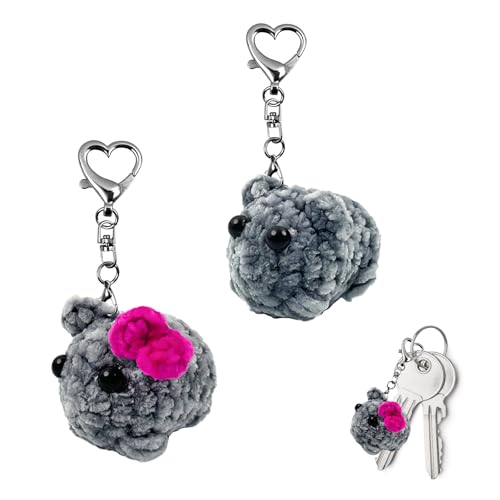 KATIMI 2 Stück Sad Hamster Meme Plüschtier, mit Pfirsich Herz Gehäkelte Hamsti Schlüsselanhänger, Trauriger Hamster Kuscheltier für Erwachsene Kinder, Hamster Schlüsselanhänger Geschenke für Freund von KATIMI