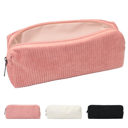 KATLINNA Federmäppchen, 3 Farben zur Wahl Mäppchen Cord-Stoff, Schlamppermäppchen für Mädchen Teenager, Stiftemappe Federtasche Pencil Case Einfaches Federmappe für Schule und Büro (Rosa) von KATLINNA