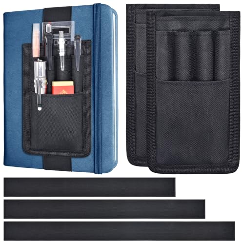 KATOLK 2 Stück Stifthalter für Notebook, 3 verstellbare elastische Bänder mit 2 Stifthalter, Stift-Clip für Notebook, langlebiger Planer, Stifthalter, Tagebuch-Stifthalter, Stifthalter, Stifthülle für von KATOLK