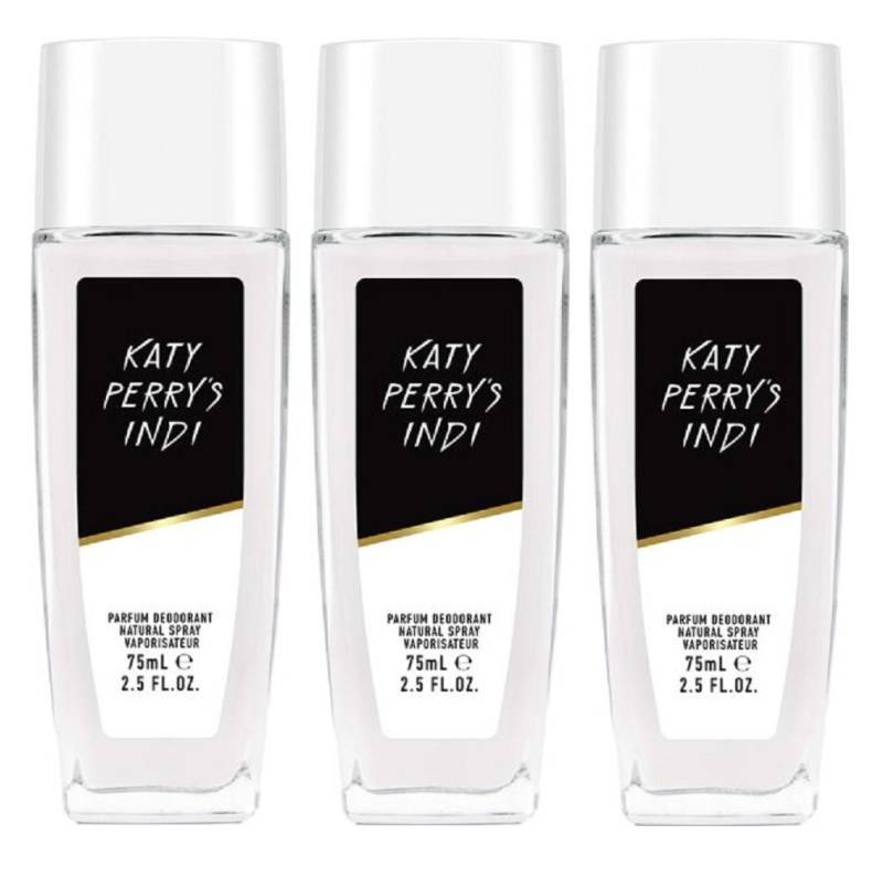 KATY PERRY Körperspray Indi Deodorant Natural Spray 3x 75ml für Frauen Parfüm Damenduft, 3-tlg., Parfum Spray sinnliches Frauenduft Duftspray woman verführerisch Duft von KATY PERRY