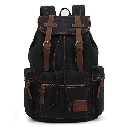 Vintage Rucksäcke 15 Zoll, KAUKKO Damen Herren Schulrucksack Daypack Retro Stylisch Backpack für Outdoor Wanderreise Camping mit Großer Kapazität 27×16×41 cm (schwarz02 von KAUKKO