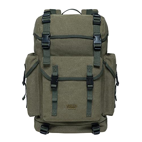 KAUKKO Canvas Groß Rucksack Damen Herren, Vintage Jagdrucksack Wanderrucksack mit 15 Zoll Laptopfach für Arbeit, Ausflüge, Uni, 23L, Armeegrün-K1018 von KAUKKO