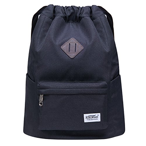 KAUKKO Rucksack mit Kordelzug, Sporttasche, Unisex, zum Schwimmen/Surfen/Reisen/Wandern/Yoga, Schwarz 02, S, Praktisch, einzigartig von KAUKKO