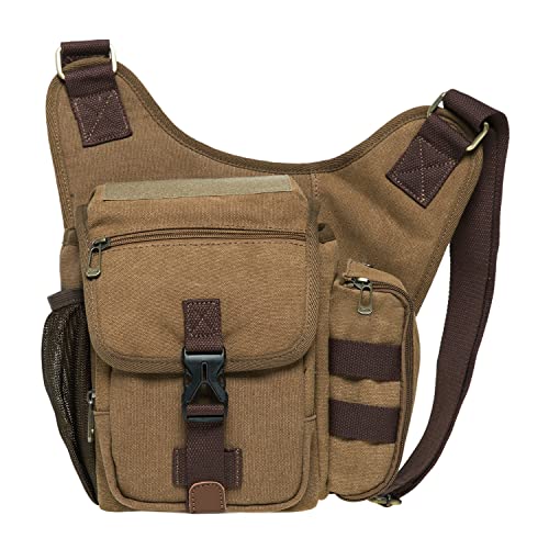 KAUKKO Canvas Taktisch Jahrgang Brusttasche Männer Frauen Tactical Schultertasche für Wandern Camping Radfahren,Khaki-fh03-4 von KAUKKO