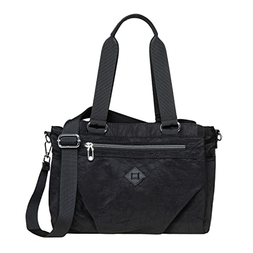 KAUKKO Damen Schultertasche Leichte Umhängetasche Nylon - Handtasche Top Griff Henkel - Tasche Beuteltasche Große - Shopper Einfache Klassische Leichte, 2515-Schwarz von KAUKKO