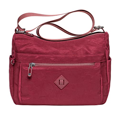 KAUKKO Damen Umhängetasche, Leicht Shoulder Bag Wasserdicht Schultertasche Messenger Multi-Tasche, Geldbeutel, Rot-1513 von KAUKKO