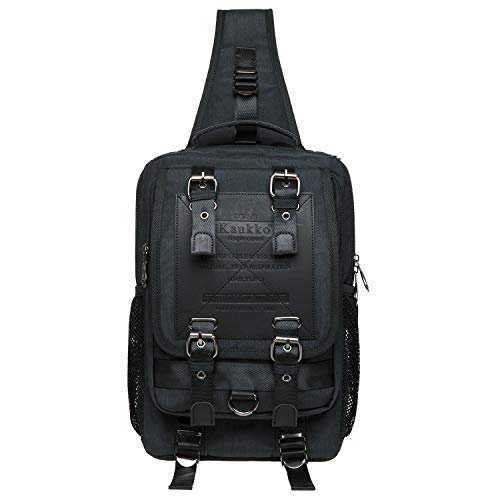 KAUKKO Herren Brusttasche für Reise Wandern 24 * 9 * 33 cm 7.1 L (Schwarz JNL-FD252-1-03) von KAUKKO