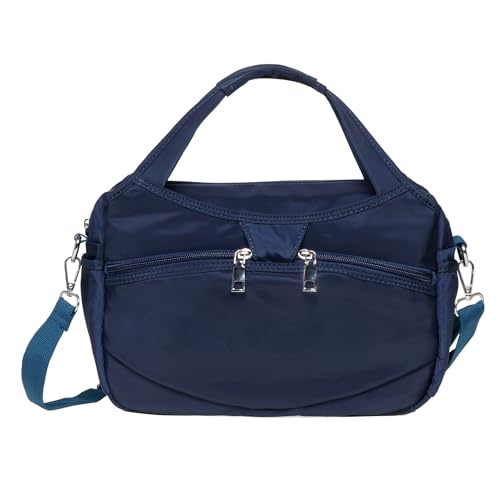 KAUKKO Leichte Damen Umhängetasche Nylon - Handtasche Top Griff Henkel - Tasche Beuteltasche Mittelgroße - Shopper mit viele Taschen-Blau von KAUKKO