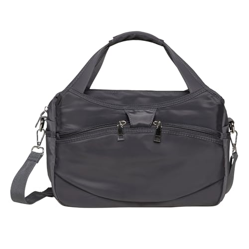 KAUKKO Leichte Damen Umhängetasche Nylon - Handtasche Top Griff Henkel - Tasche Beuteltasche Mittelgroße - Shopper mit viele Taschen-Grau von KAUKKO