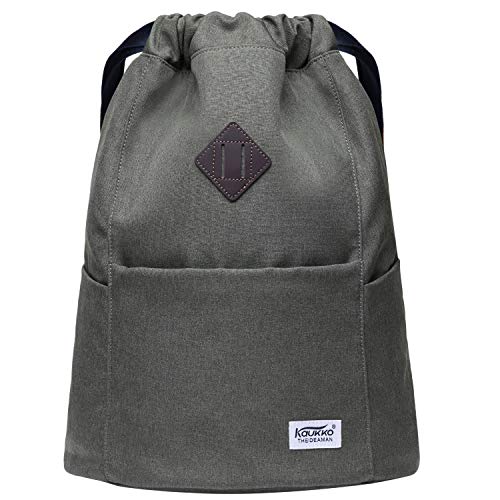 KAUKKO Rucksack mit Kordelzug, Sporttasche, Unisex, zum Schwimmen/Surfen/Reisen/Wandern/Yoga, Dunkelgrau 03, S, Praktisch, einzigartig von KAUKKO