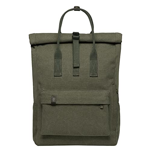 KAUKKO Retro Canvas Rucksack Handgepäck Damen Herren Vintage Rollup Daypack Handtasche mit Laptopfach 12 Zoll für Arbeit, Schul, Ausflüge, Uni, 42cm, 16L, Grün-K1047-2 von KAUKKO