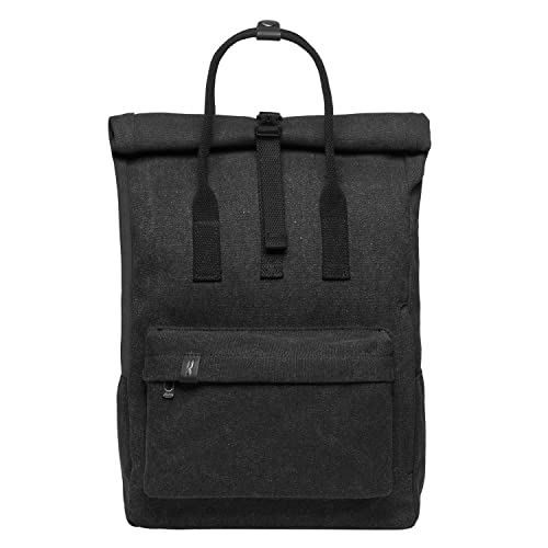 KAUKKO Retro Canvas Rucksack Handgepäck Damen Herren Vintage Rollup Daypack Handtasche mit Laptopfach 12 Zoll für Arbeit, Schul, Ausflüge, Uni, 42cm, 16L, Schwarz-K1047-2 von KAUKKO