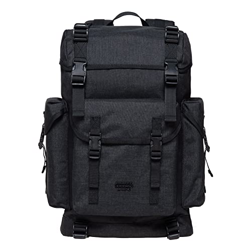 KAUKKO Retro Rucksack Damen Herren, Vintage Jagdrucksack Wanderrucksack mit 14 Zoll Laptopfach für Arbeit, Ausflüge, Uni, 23L, Schwarz-K1018 von KAUKKO